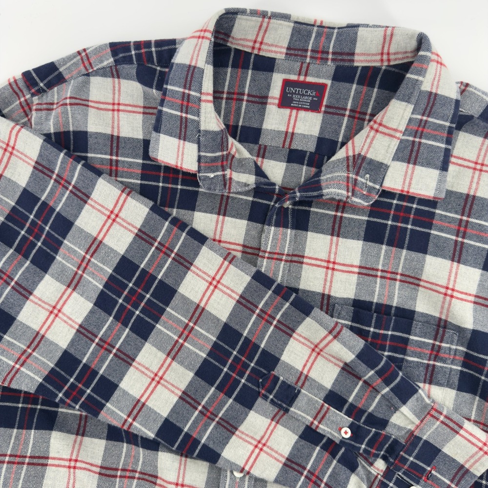 UNTUCKit Mens XXXL Tall Regular‎ Plaid Flannel Button Down Shirt Navy Red White